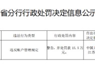 江苏大丰江南村镇银行被罚15.5万元：违反账户管理规定